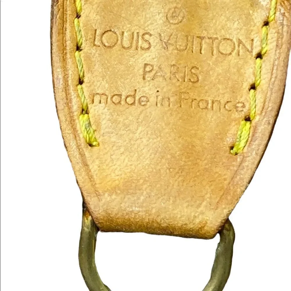 Louis Vuitton Classic Monogram zippered Pochette logo leather tan brass loop
